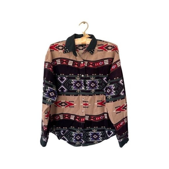 Vintage | Circle T Rough Rider Woman’s medium Western Aztec Button Up Shirt - Picture 1 of 8